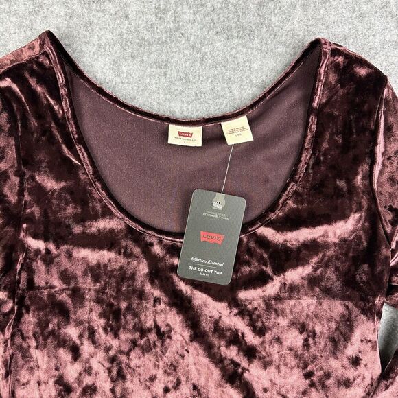 Levis Bodega Top Women L Brown Velvet Velour Slim Effortless Y2K Long Sleeve NEW - Picture 2 of 16
